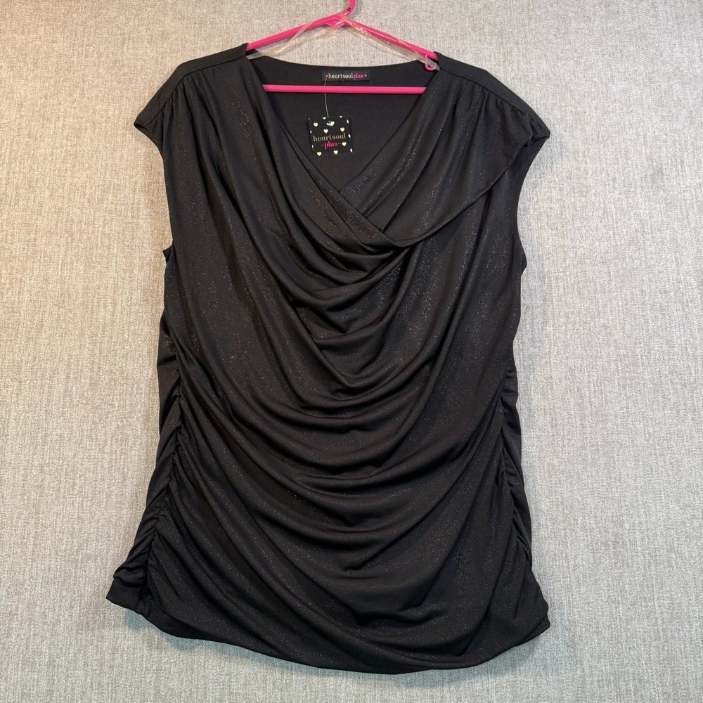 Heartsoul Plus Black Shimmer Cowl Neck Ruched Sleeveless Top 2X NWT 10LIB52657
